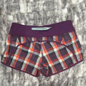 Plaid Women's Shorts with Purple Waistband